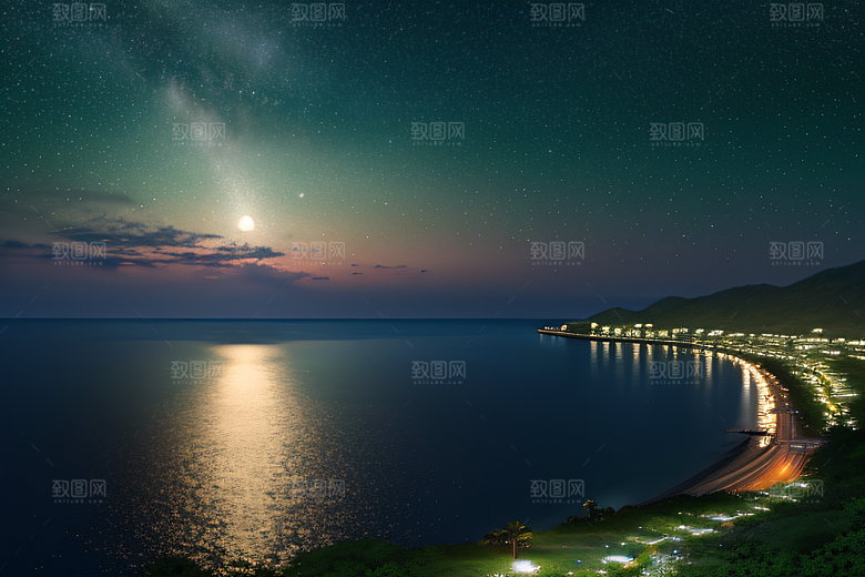 轻盈光珠星系海边美景