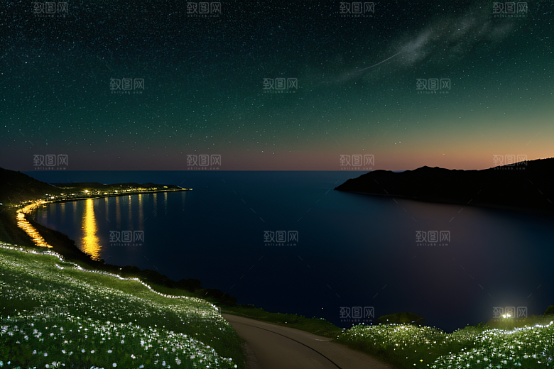 轻盈光珠星系海边美景