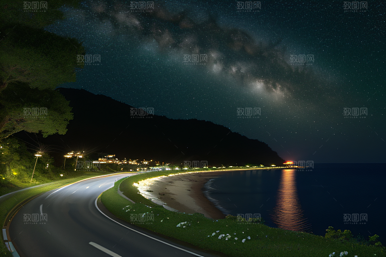轻盈光珠星系海边美景
