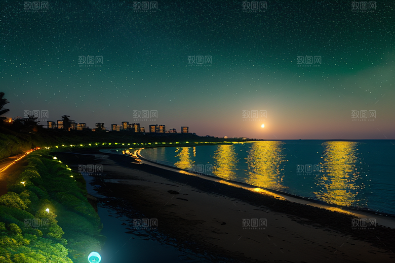 轻盈光珠星系海边美景