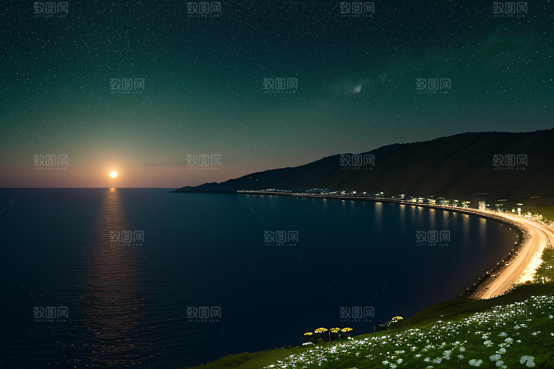 轻盈光珠星系海边美景