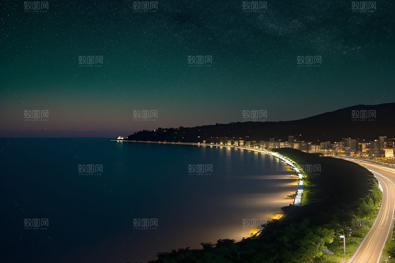 轻盈光珠星系海边美景