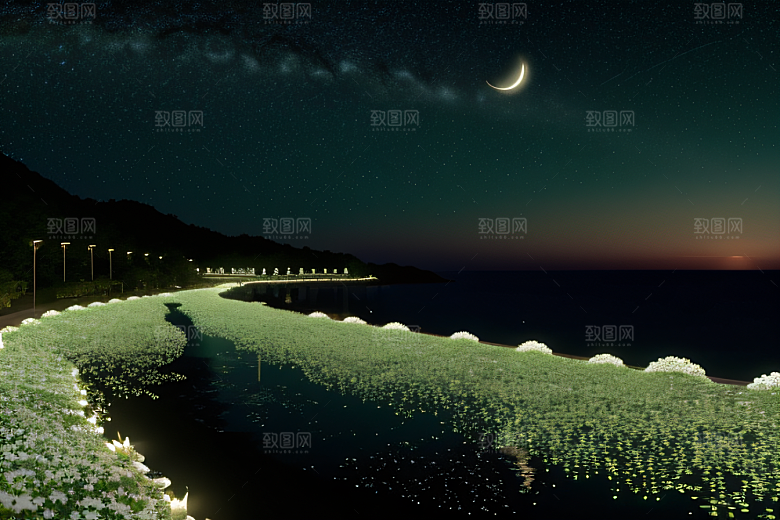 轻盈光珠星系海边美景