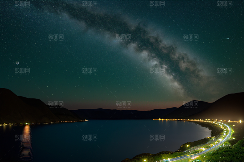 海上巨大弯月美景