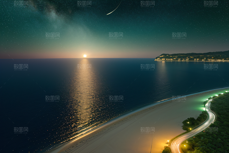 海上巨大弯月美景