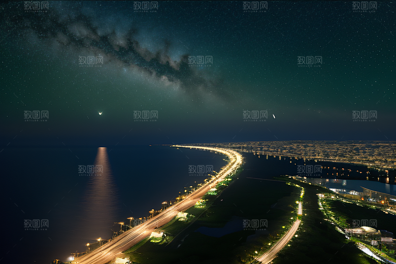 海上巨大弯月美景