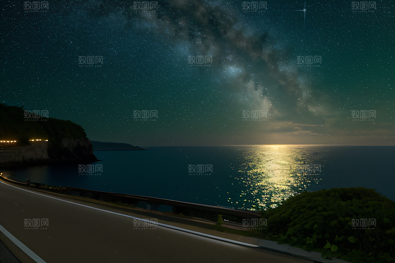 海上巨大弯月美景