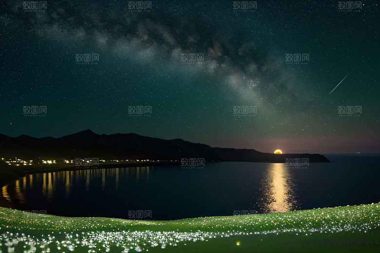 海上巨大弯月美景