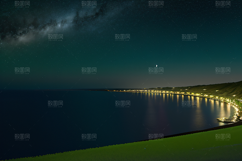 海上巨大弯月美景