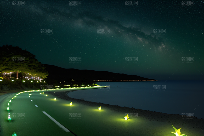 海上巨大弯月美景