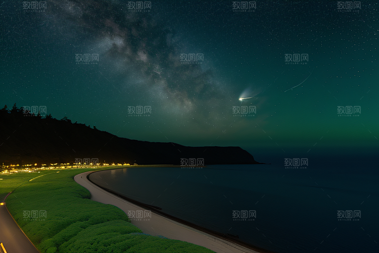 海上巨大弯月美景