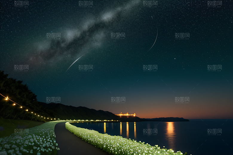 海上巨大弯月美景