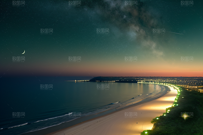 海上巨大弯月美景