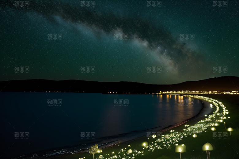 海上巨大弯月美景