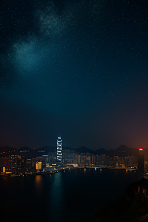 星光璀璨的香港废墟夜景