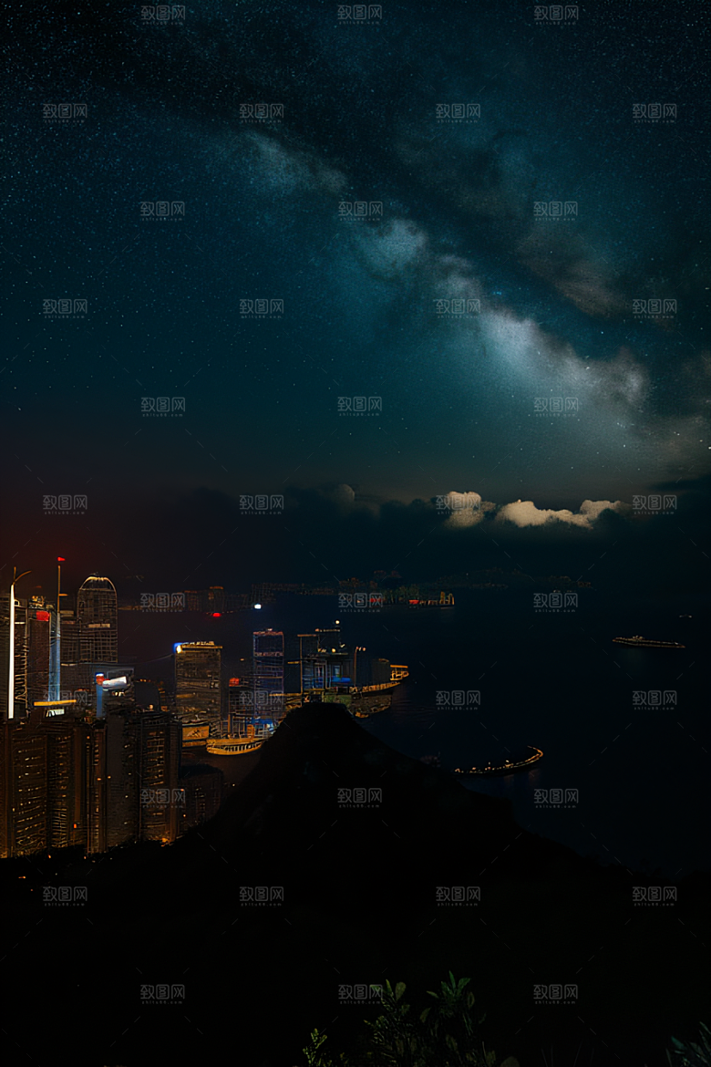 星光璀璨的香港废墟夜景