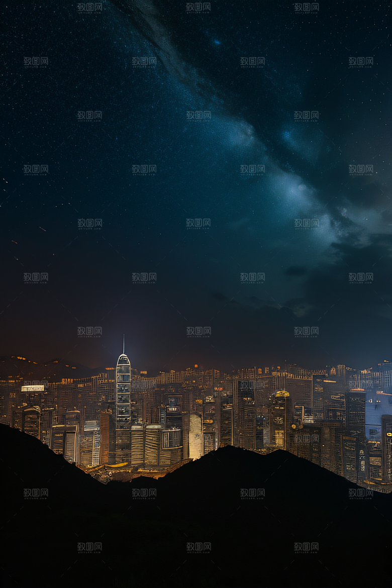 星光璀璨的香港废墟夜景