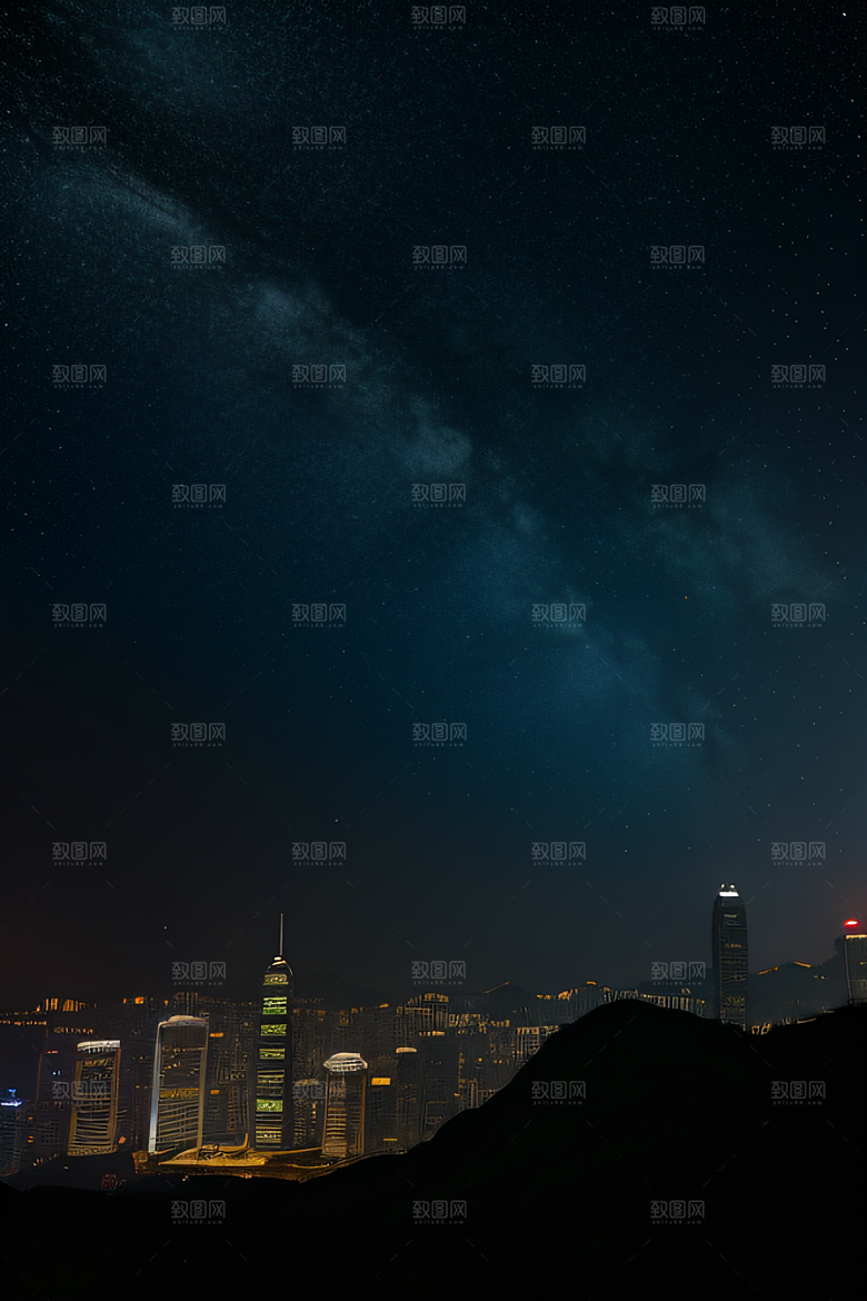 星光璀璨的香港废墟夜景