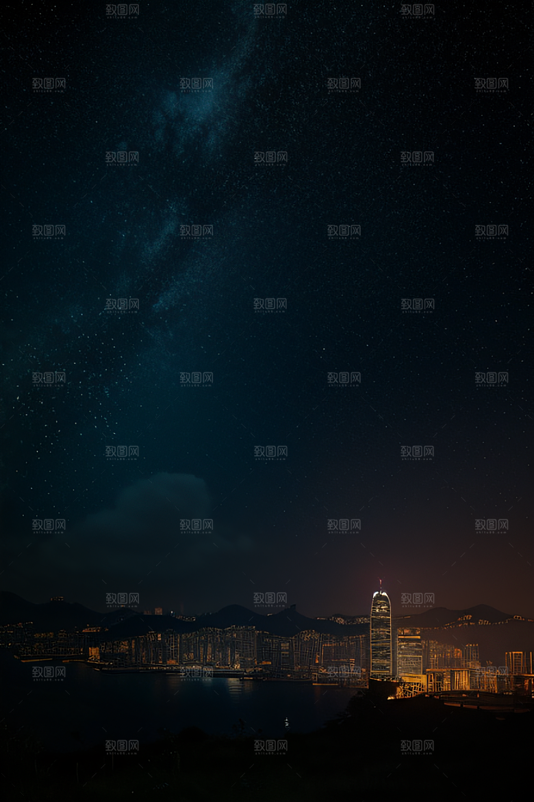 星光璀璨的香港废墟夜景
