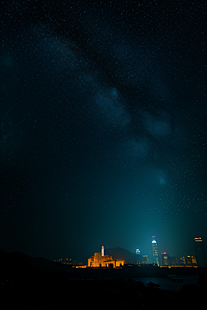 星光璀璨的香港废墟夜景