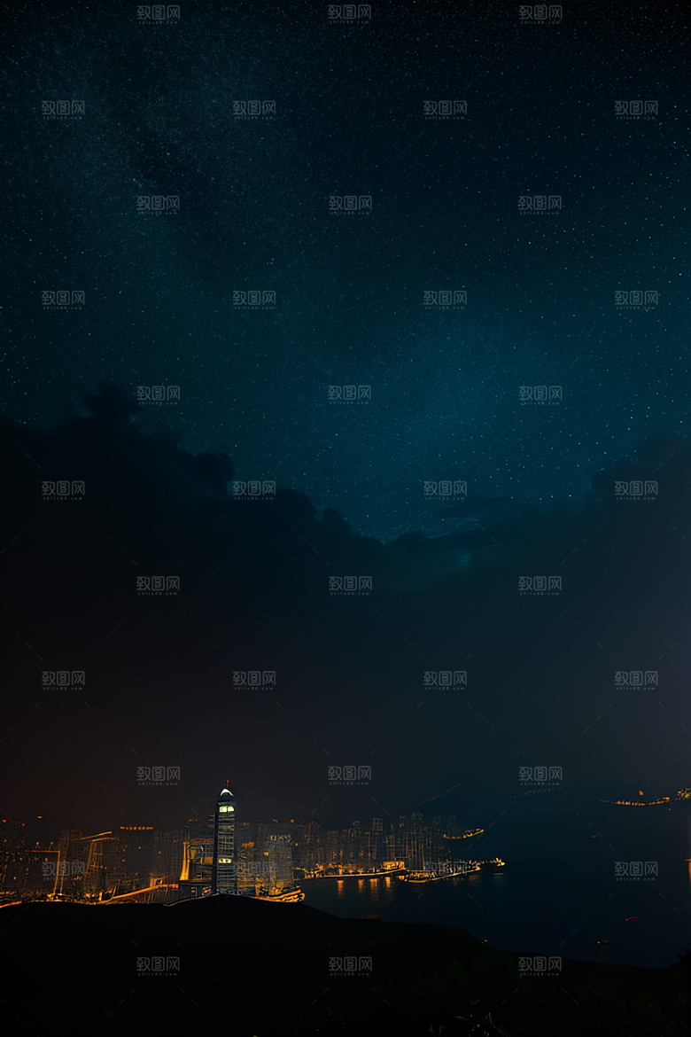 星光璀璨的香港废墟夜景