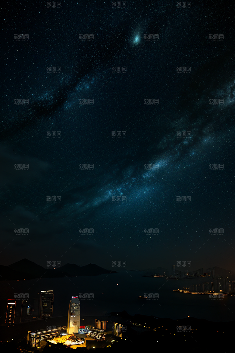 梦幻星空下的香港废墟