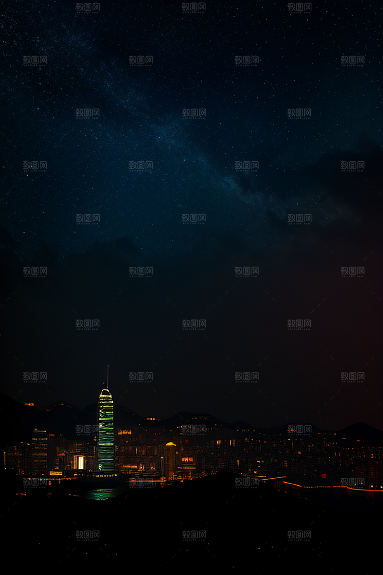 梦幻星空下的香港废墟