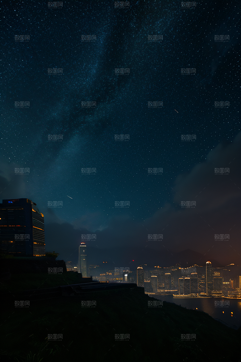 梦幻星空下的香港废墟