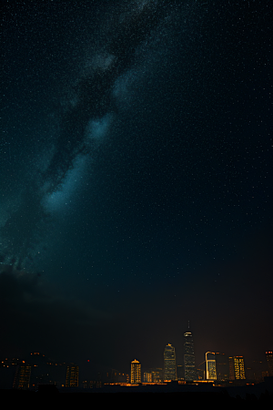 梦幻星空下的香港废墟