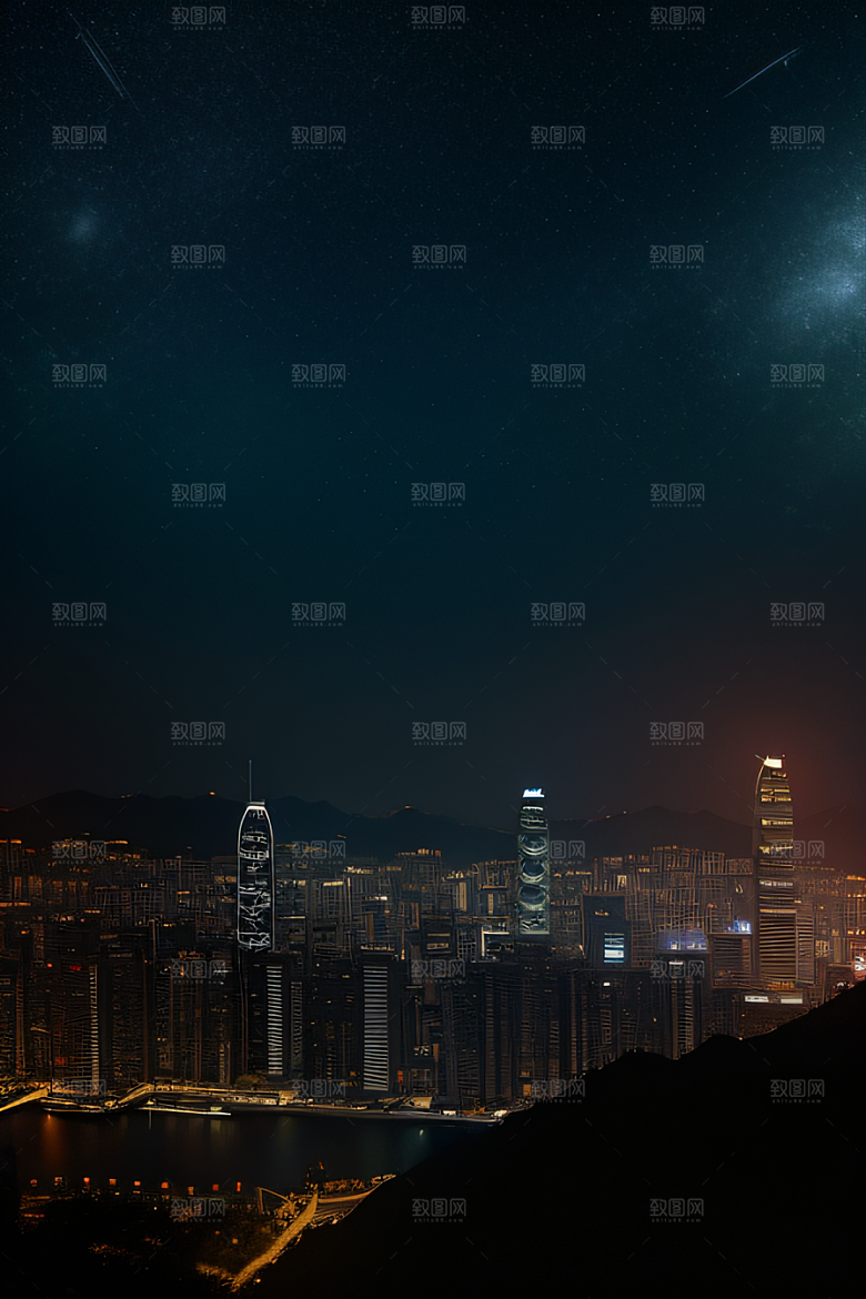 梦幻星空下的香港废墟