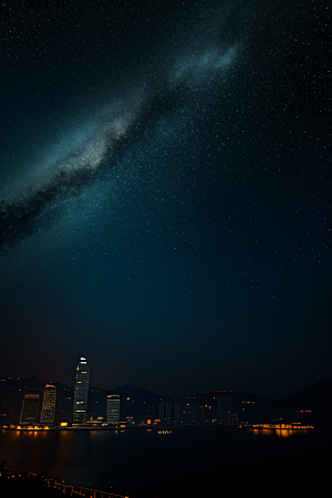 梦幻星空下的香港废墟