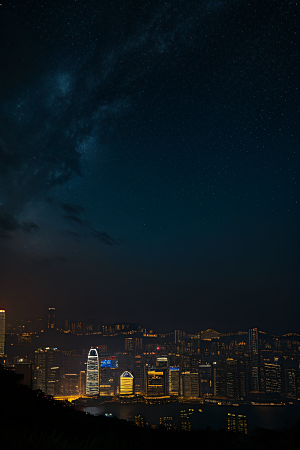 星夜下的香港废墟奇观