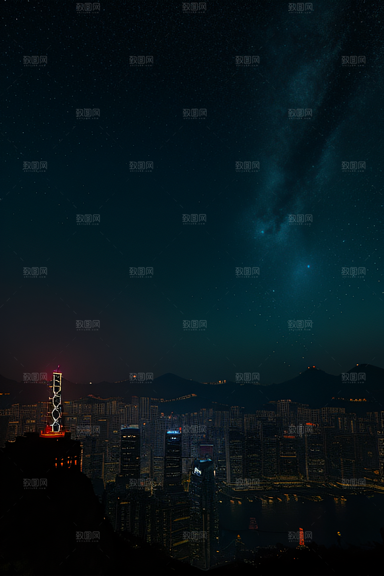 香港夜晚的废墟美景