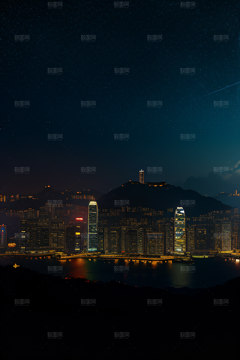 香港夜晚的废墟美景