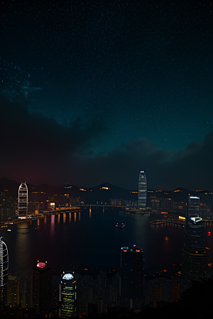 香港夜晚的废墟美景