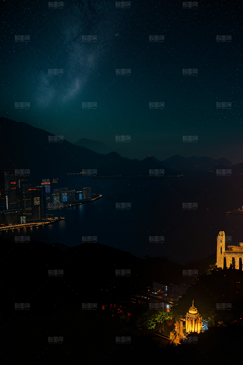 香港夜晚的废墟美景