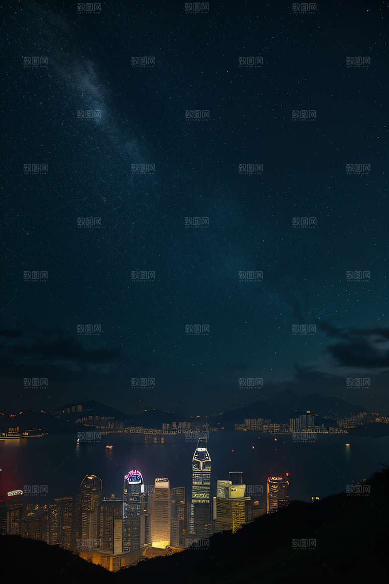 香港夜晚的废墟美景