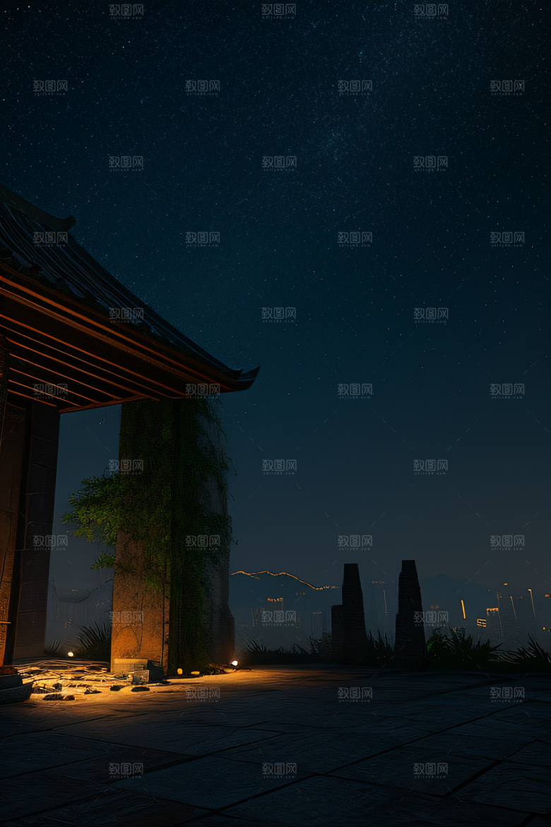 星空下的废墟遗迹探秘