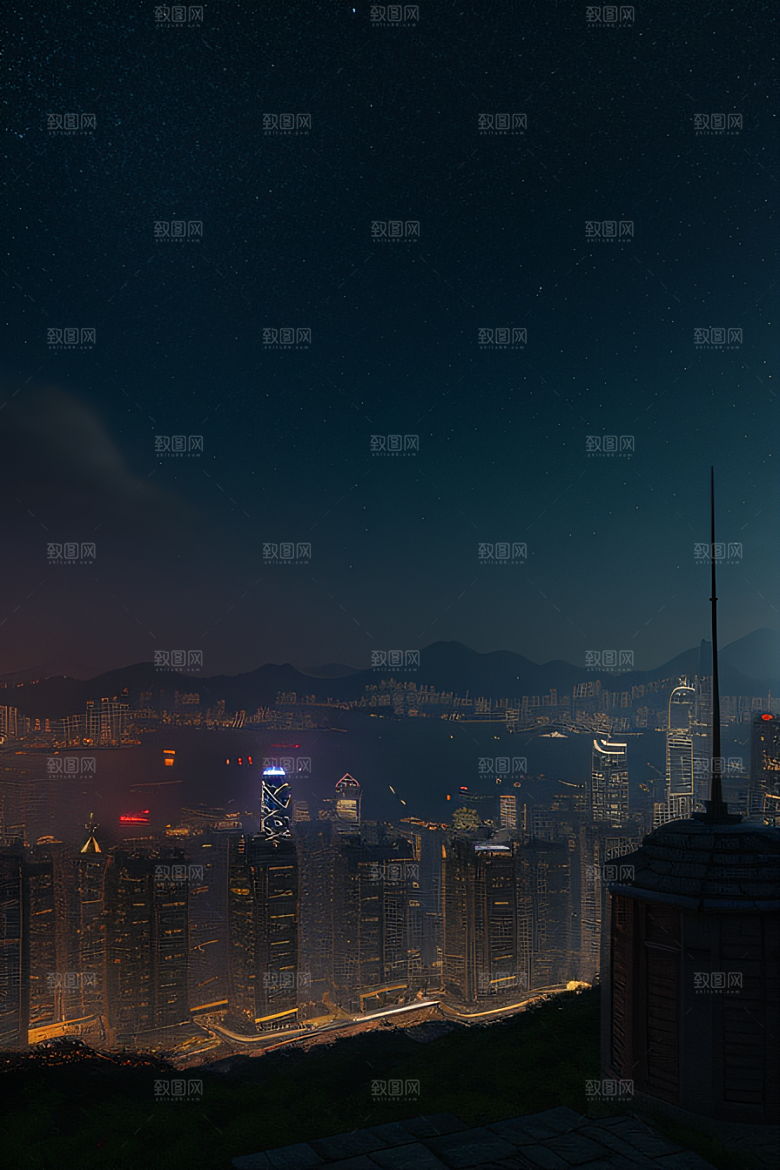 星光璀璨的香港废墟夜景