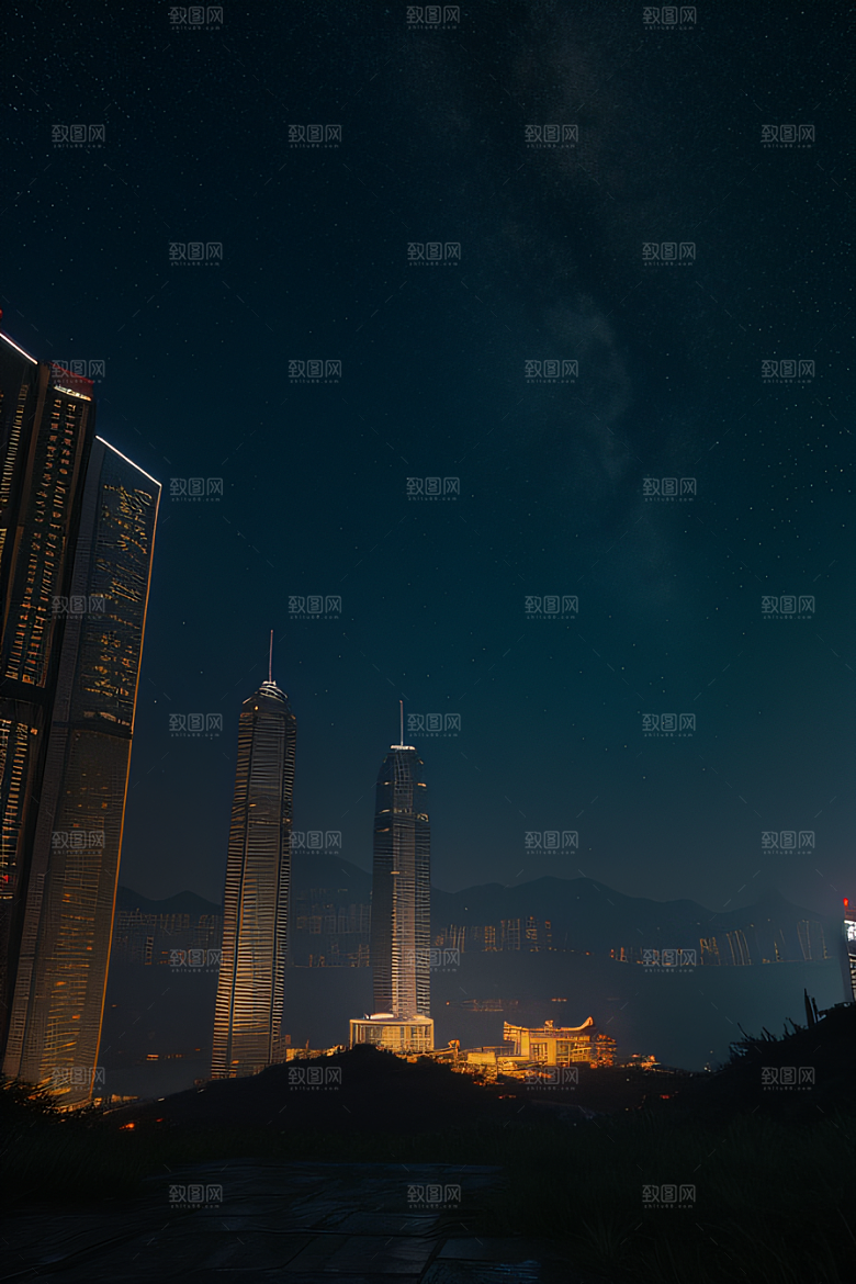 星光璀璨的香港废墟夜景
