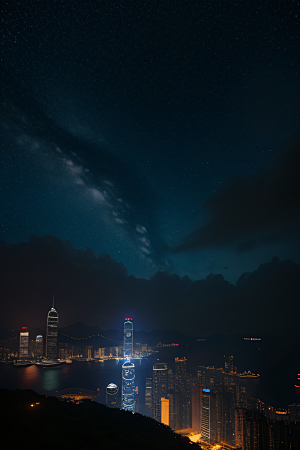 星光璀璨的香港废墟夜景