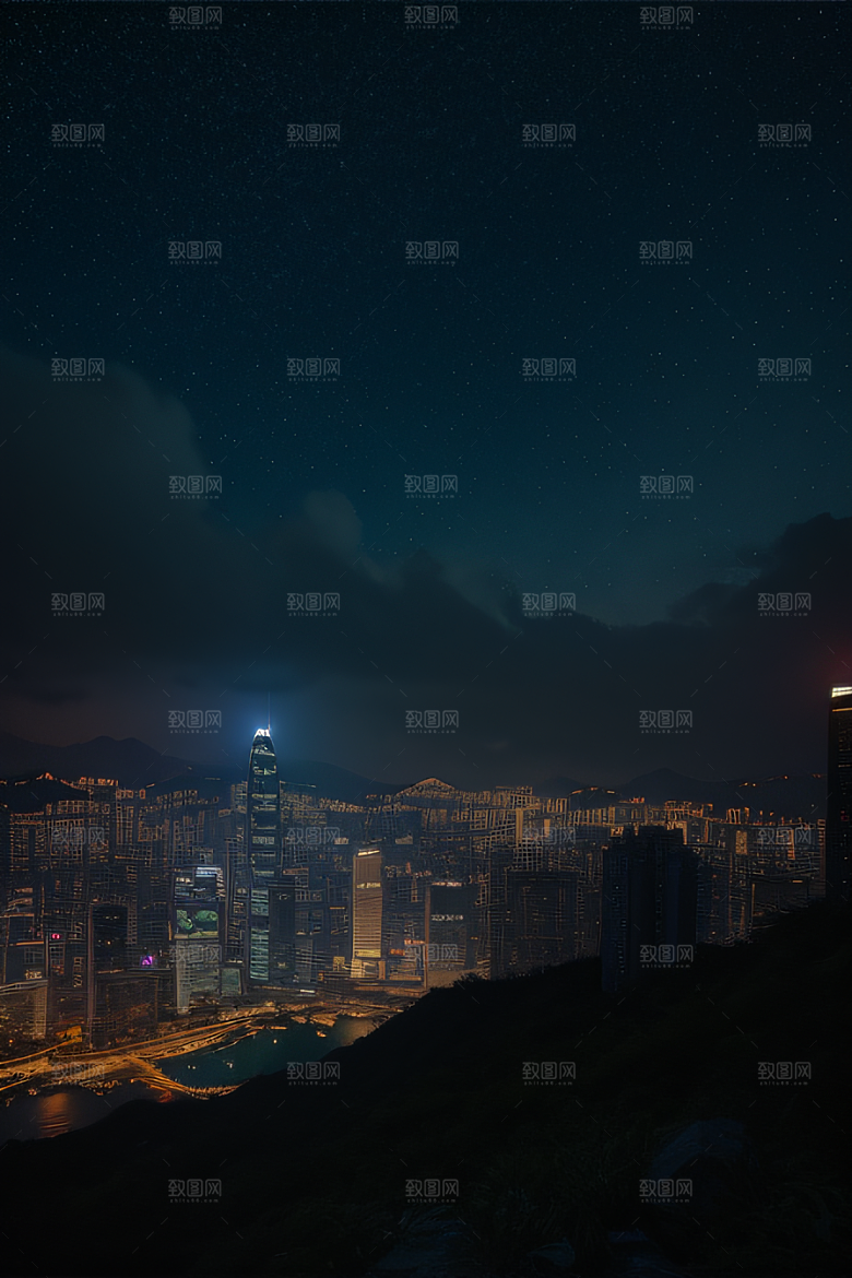 星光璀璨的香港废墟夜景