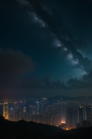 星光璀璨的香港废墟夜景