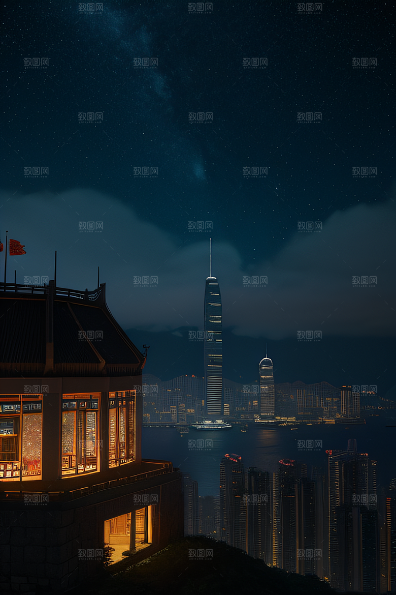 星光璀璨的香港废墟夜景