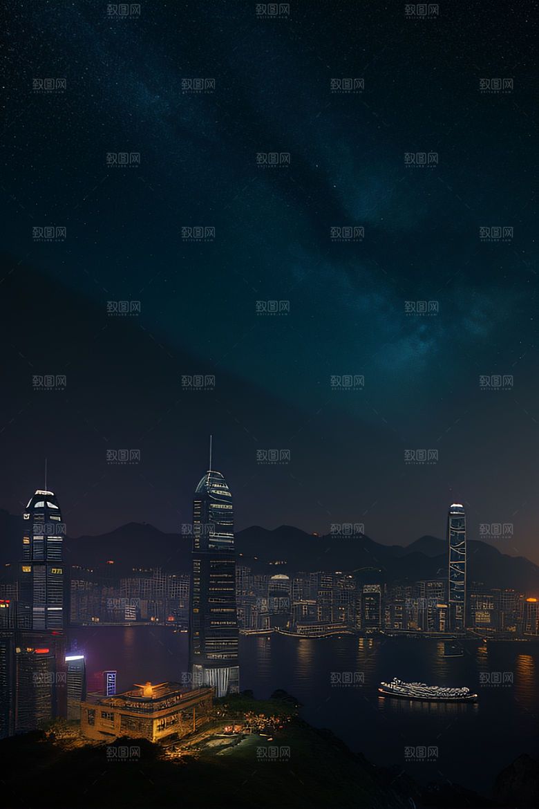 星光璀璨的香港废墟夜景