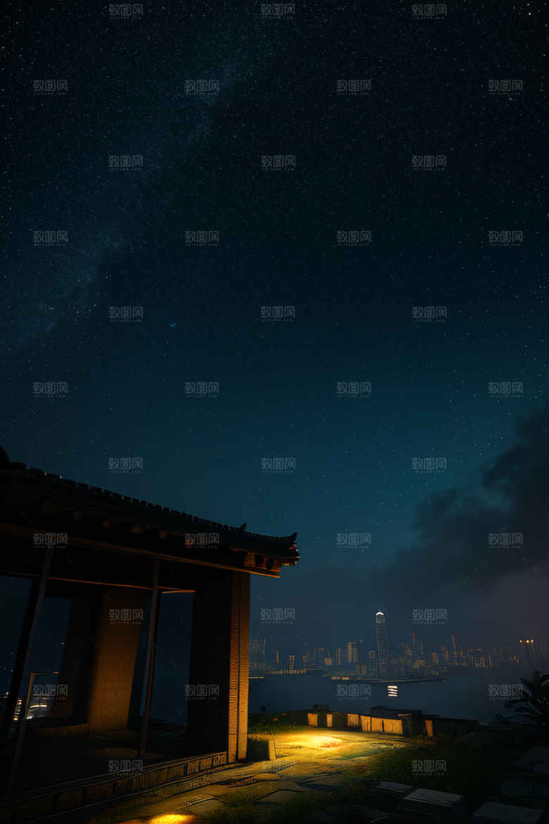 星光璀璨的香港废墟夜景