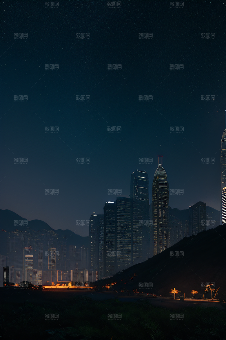 星光璀璨的香港废墟夜景