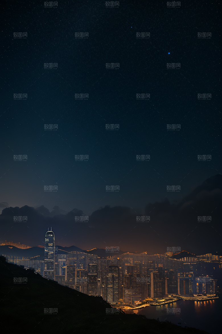 星光璀璨的香港废墟夜景