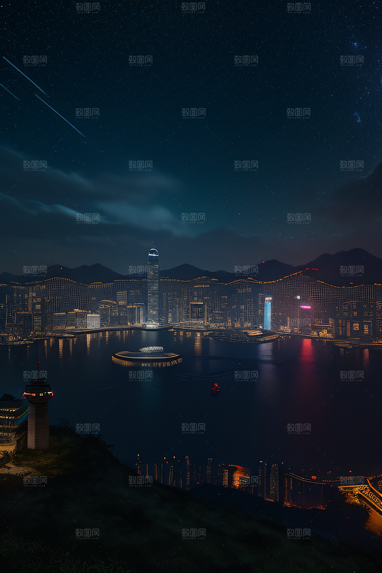 星光璀璨的香港废墟夜景