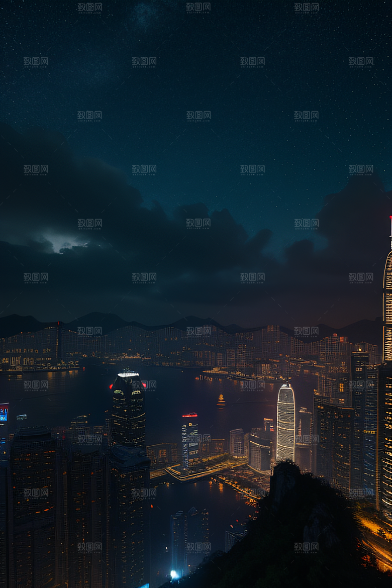 星光璀璨的香港废墟夜景